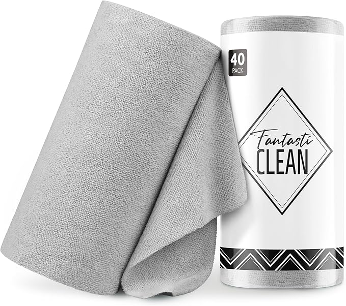 Fantasticlean Microfiber Cleaning Cloth Roll -40 Pack, Tear Away Microfiber Towels, 12" x 12", Reusable, Washable, Scratch Free, Ultra Absorbent Dish Rags for Car, Home, Garage or Shop (Grey)-Ruum Studio Home