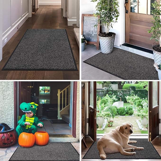 Mibao Front Door Mat, Dirt Trapper Welcome Mat for Outdoor Indoor, Non-Slip Waterproof Doormat, Durable Machine Washable Low Profile Entry Rug for Back Door Outside Patio Porch, 72" x 48", Grey-Ruum Studio Home