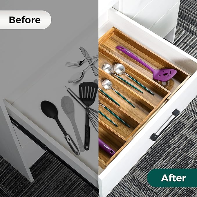 Utoplike Acacia Kitchen Drawer Organizer Expandable, Large Utensils and Cutlery Tray, Adjustable Silverware Divider for Knives Flatware-Ruum Studio Home