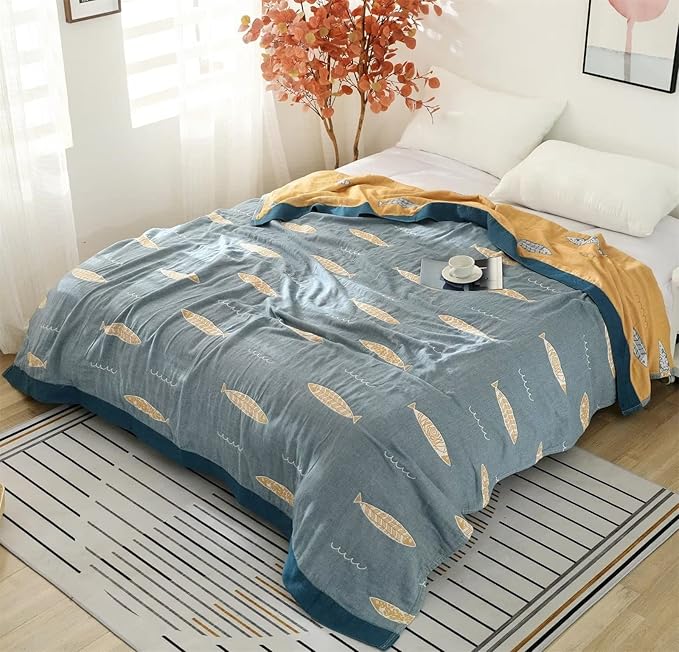 MSGKV Boho Throw Blanket 100% Cotton Woven Blanket for Couch Sofa Bed Double Sided Knit Throw Reversible Summer Blanket 80''Wx 90''L-Ruum Studio Home