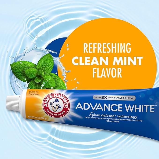 ARM & HAMMER Advance White Toothpaste, Teeth Whitening Baking Soda Toothpaste with Stain Defense Technology and Fluoride, Clean Mint Flavor, 6.0 Oz (4 Pack)-Ruum Studio Home