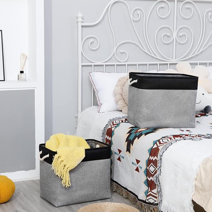 Bidtakay Storage Baskets Extra Large Baskets for Organizing Grey Rectangle Laundry Basket Linen Fabric Bins Set of 2 Clothes Baskets for Closet Shelves Hallway Bedroom Toy Organizer 17x12x15 In-Ruum Studio Home