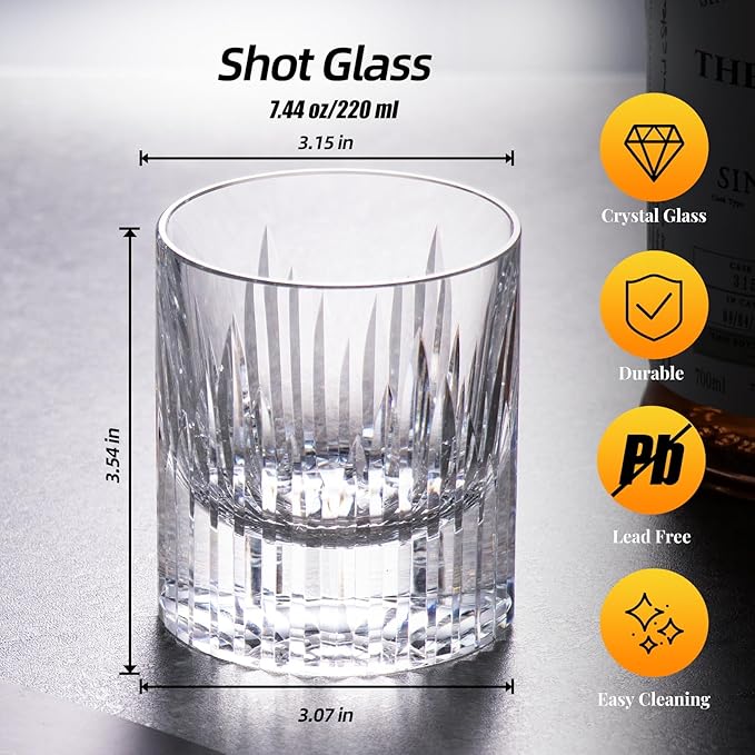 KAMMAK Crystal Whiskey Glasses Set of 2, Luxury 7.44oz Old Fashioned Glasses Stemless, Hand Blown Cocktail Glasses, Handcrafted Cut White Scotch Cup for Women, Men Gift for Bourbon,Home Bar-Ruum Studio Home