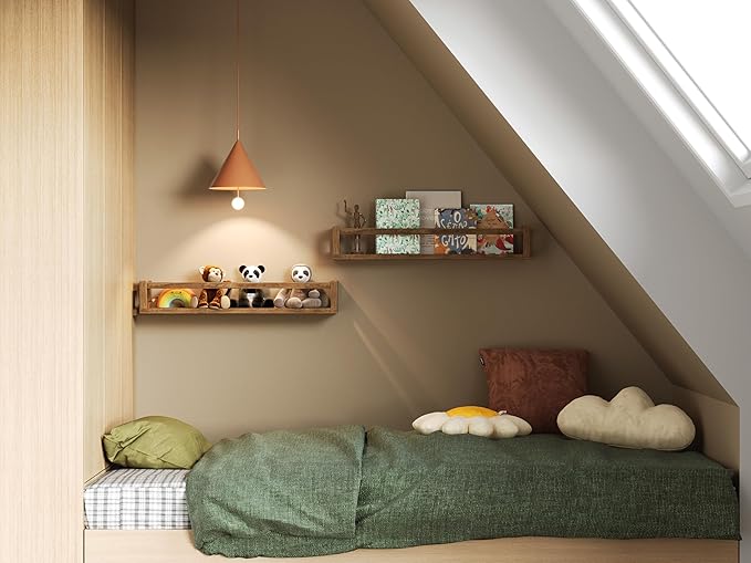 Upgraded Thick Floating Shelves - 24 Inch Multi-Use Wall-Mounted Bookshelves for Kids and Nursery, Ideal for Books, Toy, Spice Rack, Decor - Walnut Brown-Ruum Studio Home