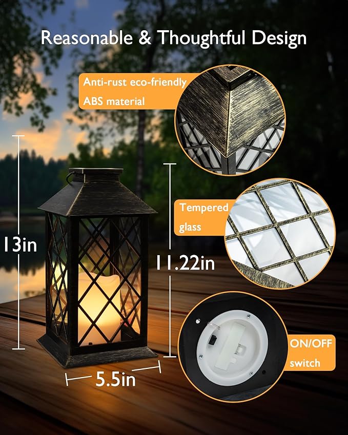 Homemory Solar Lanterns Outdoor Waterproof Hanging with Flickering Flameless Candles, 2 Pack Garden Outdoor Lantern Decorative for Patio Front Porch Backyard Balcony Cabin Outside (Bronze)-Ruum Studio Home