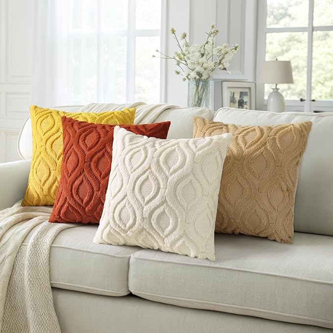 decorUhome Fall Throw Pillow Covers 12x20 Inch Set of 2, Soft Plush Decorative Faux Fur Rust Solid Couch Pillow Covers, Accent Farmhouse Neutral Lumbar Euro Pillow Cases for Sofa Bed Living Room-Ruum Studio Home