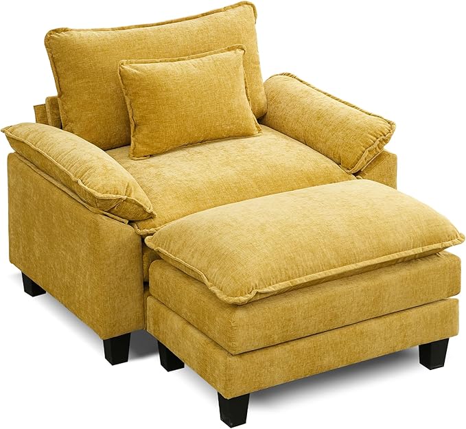 URRED Modular Sectional Sofa Comfy Cloud Couch, Modern Chenille Sofa Sleeper Deep Seat Couches with Ottoman/Pillows for Living Room (Yellow, 53''- Ottoman)-Ruum Studio Home