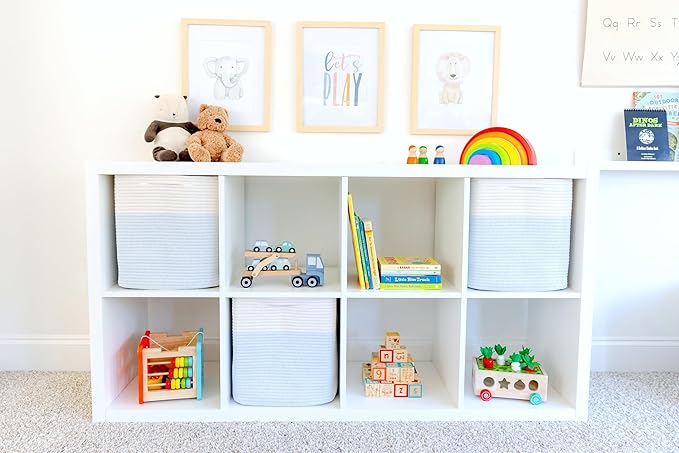 NaturalCozy 13x15x13 Kallax Storage Cubes Bins, 3 Pack | Cotton Rope Cube Storage Bin Woven Baskets for Organizing | Kallax Insert Storage Baskets for Shelves Organizer, Kids Toy, Closet Baby Nursery-Ruum Studio Home