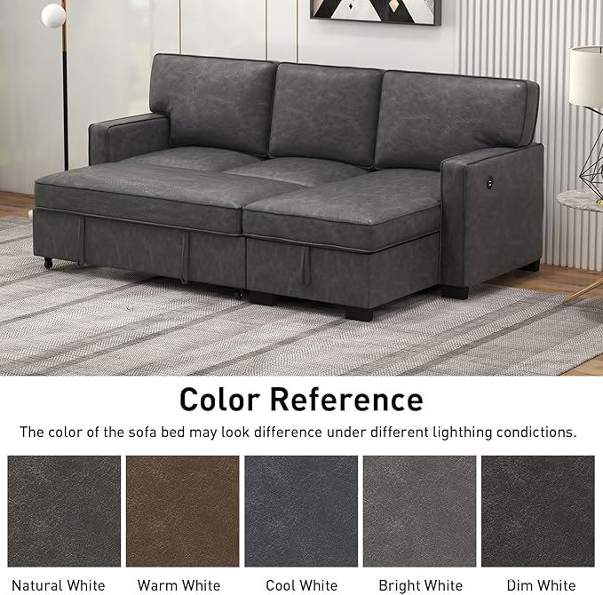 EBELLO Convertible Sleeper Sofa 3 in 1, Faux Leather Modern L-Shaped Couches for Living Room, Pull Out Sectional Futon Sofa Bed with Storage Space, USB Ports and Cup Holders for Bedroom-Ruum Studio Home
