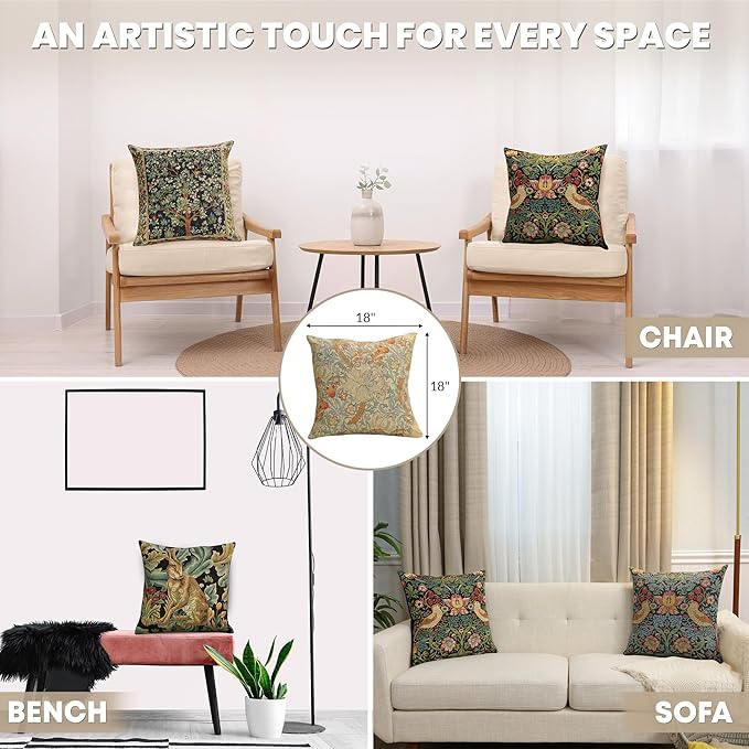 Charlotte Home Furnishings Throw Pillow Covers, Decorative Boho Pillow Cover for Couch, Living Room, Golden Lily Light Square Cushion Cases 18x18 in, European Cotton Jacquard Woven, Cozy Bedroom Decor-Ruum Studio Home