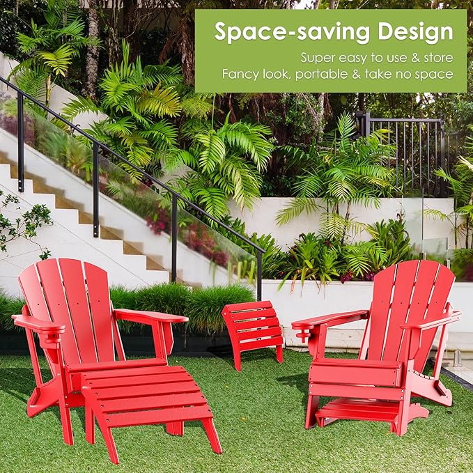 GREENVINES Adirondack-Ottoman | Set of 4 | HDPE Plastic | Outdoor Footrest | All Weather | Foot Rest | Foot Stool | Red | for Adirondack Chair | for Patio Backyard Pool-Ruum Studio Home