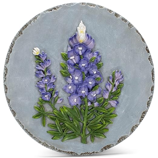 NAT & Jules Floral Colorful Dimensional Indoor Outdoor 12 inch Round Cast Resin Decorative Garden Stepping Stone, Patio, Walkway Sculpture Yard Art, Bluebonnet-Ruum Studio Home