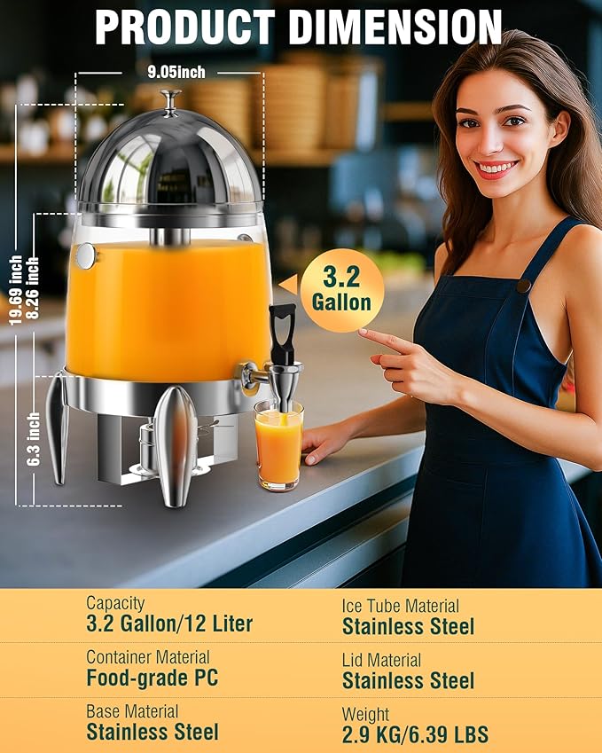 WantJoin Beverage Dispenser With Stand - 3.2 Gallon Drink Dispenser With Ice Core & Fuel Holder, Leakproof Spigot, Visible Container, Drink Dispenser For Cold & Hot Drink Parties Gathering Cafeteria-Ruum Studio Home