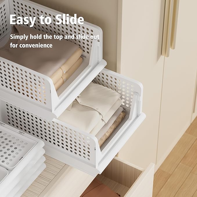 5 Pack Stackable Plastic Storage Basket Closet Organizer Bin Foldable Clothes Organizer Storage Drawer Shelf Container for Living room Bathroom Kitchen Office (2L+3S)-Ruum Studio Home
