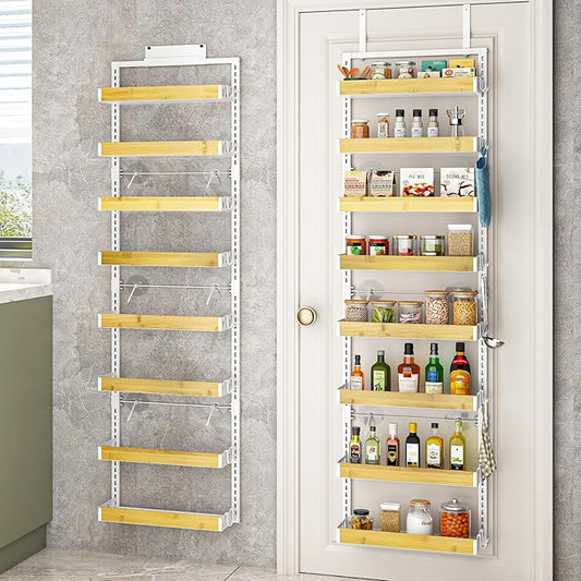 bukfen Over the Door Pantry Organizer 8-Tier Adjustable Basket Kitchen Pantry Door Organization and Storage, 2 in 1 Wall Mount or Hanging Heavy-Duty Metal Hanging Kitchen Spice Rack-Ruum Studio Home