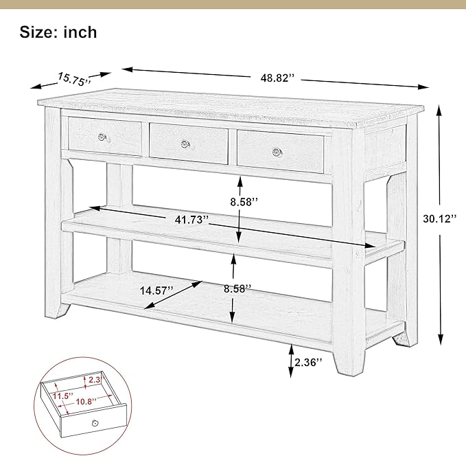 Farmhouse Wood Entryway Console Table 48-Inch Modern Sofa Entry Table with Drawers and Storage Shelves for Entrance Living Room (Black)-Ruum Studio Home