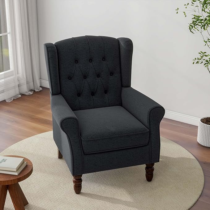 Accent Chair, Upholstered Armchair with Button Tufted High Back & Solid Wood Legs, Comfy Wingback Reading Single Sofa Chair for Small Spaces, Living Room, Bedroom-Blue,1 SEAT-Ruum Studio Home