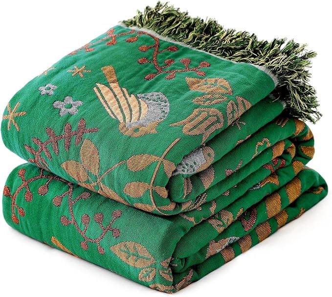 MSGKV Boho Throw Blanket 100% Cotton Green Blanket 90''x 98'' Double Sided Knit Blankets with Tassels Reversible Warm Soft Blanket Throw Blankets for Bed Sofa Living Room-Ruum Studio Home