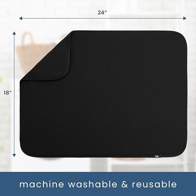 S&T INC. Dish Drying Mat XL, 18” x 24”, Absorbent Microfiber Kitchen Counter Mat, Dish Drying Pad for Dishes, Utensils, Pots and Pans, Extra Large, Black-Ruum Studio Home