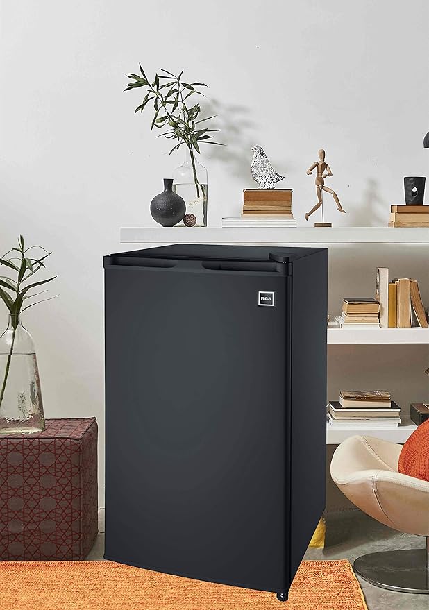 RCA RFR321-B-Black-COM RFR321 Single Mini Refrigerator-Freezer Compartment-Adjustable Thermostat Control-Reversible Doors-Ideal for Dorm, Office, RV, Garage, Apartment-Black Cubic Feet, 3.2 CU.FT-Ruum Studio Home