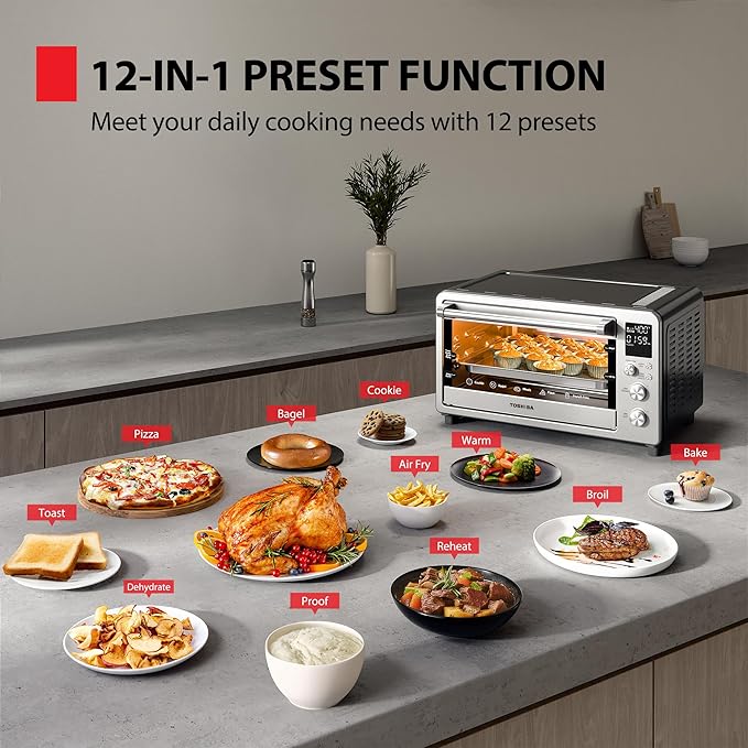 TOSHIBA ChefFry Air Fryer Toaster Oven Combo, 26.4 QT Large Capacity, 12-in-1 Countertop Toaster Oven, Stainless Steel-Ruum Studio Home