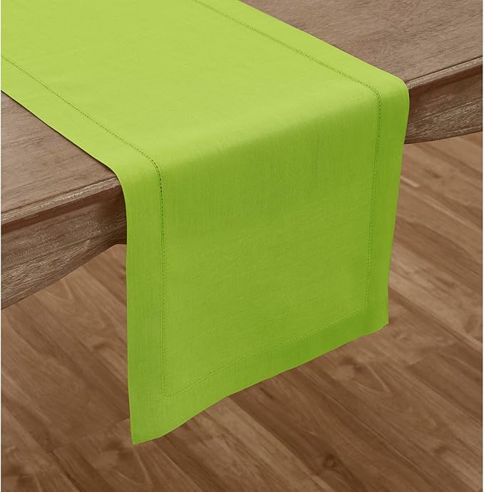 Solino Home Linen Table Runner 120 Inches Long - 100% Pure Linen Lime Green Table Runner 14 x 120 Inch - Classic Hemstitch-Ruum Studio Home
