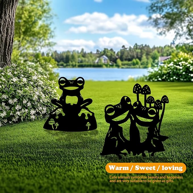 3 Pack Frog Metal Garden Decorative Stakes, Weather Proof Silhouette Statues for Yard, Patio,Outdoor Decor for Frog Lovers and Pet Owners-Ruum Studio Home