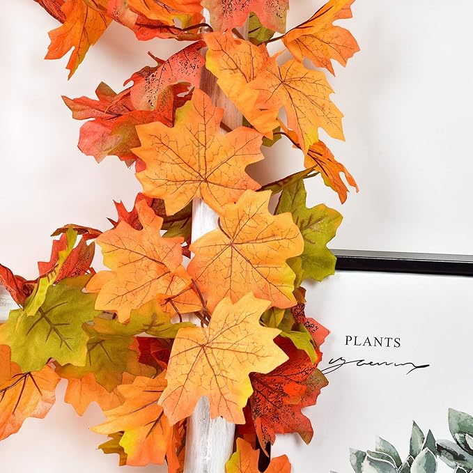 DearHouse 2 Pack Fall Garland Maple Leaf, 5.9Ft/Piece Hanging Vine Garland Artificial Autumn Foliage Garland Thanksgiving Decor for Home Wedding Fireplace Party Christmas (Green)-Ruum Studio Home