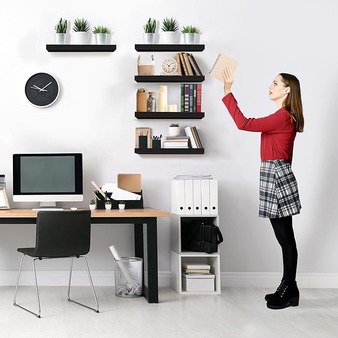 Sorbus Floating Shelves for Wall, Bathroom Shelves Wall Mounted for Kitchen, Bedroom, Living Room, Bathroom Storage, Over Toilet, Hanging Book Shelf for Ｗall Home Decor (Black, 5 Pack)-Ruum Studio Home
