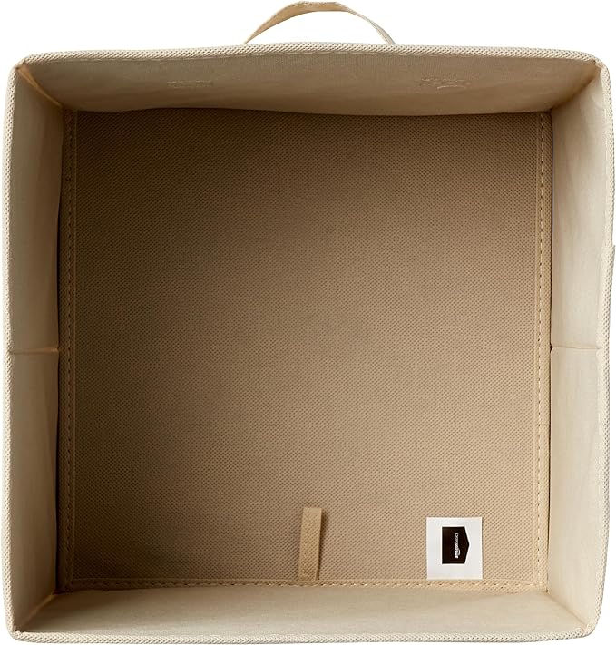 Amazon Basics Collapsible Fabric Storage Cube Bins Organizer with Handles, Sturdy, Beige, 13-x-13-x-13-inch, Pack of 6-Ruum Studio Home
