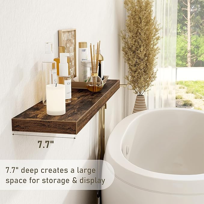 Floating Shelves Wall Shelf 40 Inch, 8 Inch Deep Floating Shelf for Wall, Farmhouse Black Wood Shelves Invisible Bracket for Living Room, Bedroom, Kitchen, 40 x 8 x 1.4 Inch, Set of 2, Rustic Brown-Ruum Studio Home