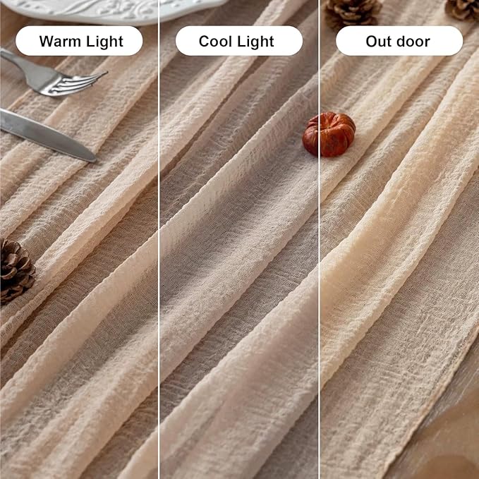 Deep Beige Cheesecloth Table Runner Rustic Boho Gauze 120 Inch 10 FT Cheese Cloth for Wedding Baby Shower Bridal Shower Birthday Engagement Party Long Sheer Home Decorations-Ruum Studio Home