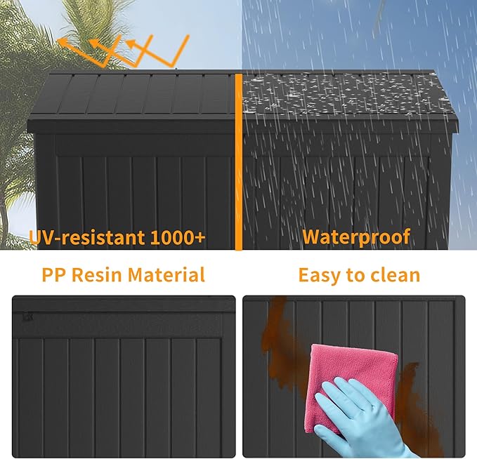 230 Gallon Deck Box Large Outdoor Storage for Patio Furniture,Outdoor Cushions,Garden Tools and Pool Supplies,Waterproof,Resin,Lockable(Black)-Ruum Studio Home