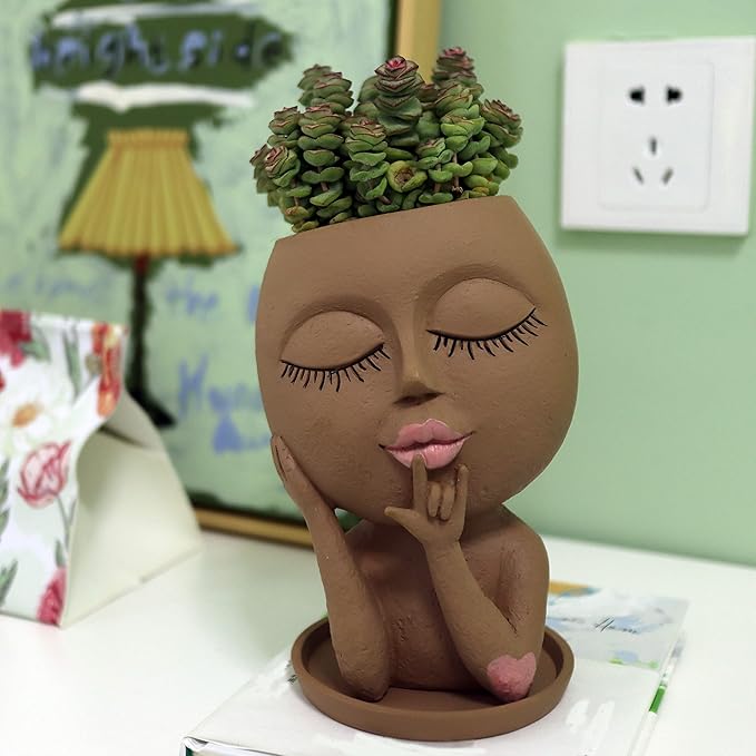 Face Flower Pots Head Planter, Cute Resin Planters for Indoor Outdoor Plants, Macetas para Plantas Funny Head Plant Pot-Ruum Studio Home