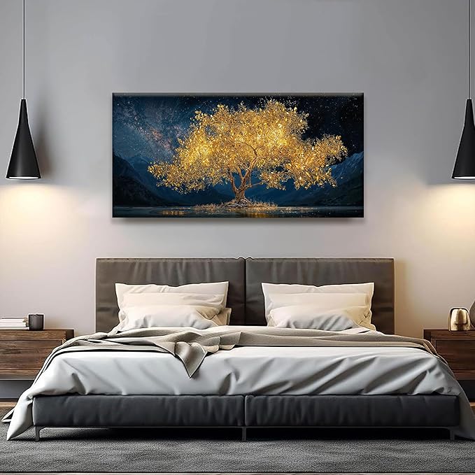 Wall Art For Living Room Gold Tree Of Life Landscape Print Painting Modern Canvas Art Wall Decor Prints Abstract Wall Decor Picture For Bedroom Apartment Office Wall Artwork Can Be Hung 24"X48"-Ruum Studio Home