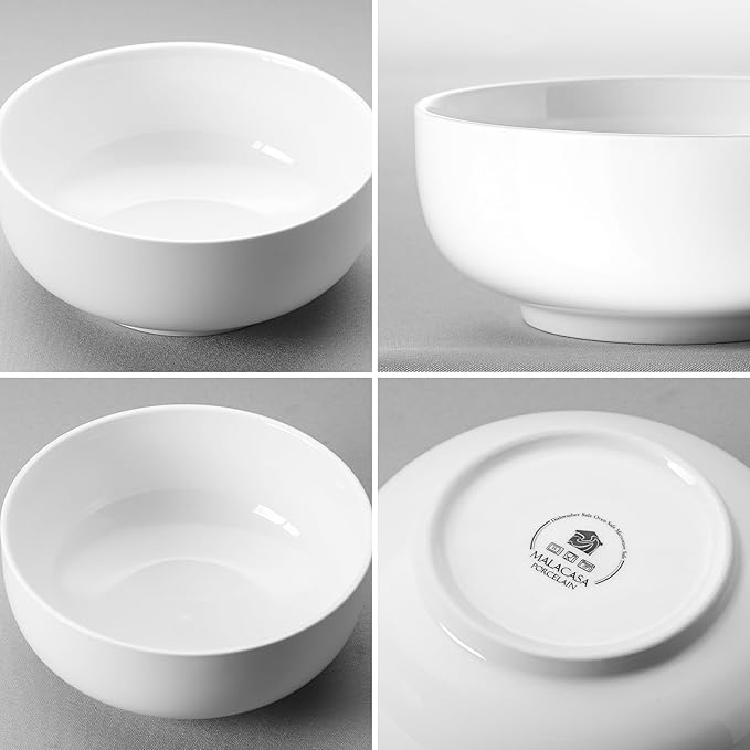 MALACASA Salad Bowls Set, 44 OZ (7") Large Soup Bowls Cereal Bowl for Kitchen, White Ceramic Bowls Set of 2, Dishwasher & Microwave Safe,Series REGULAR-Ruum Studio Home