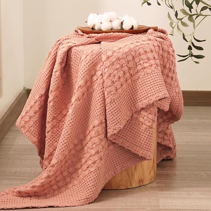 PHF 100% Cotton Waffle Weave Throw Blanket, Soft Lightweight Breathable Cozy Summer Throws for Couch Bed Sofa, Luxury Aesthetic Woven Blanket for Home Decor & Office, 50"x60", Canyon Clay-Ruum Studio Home