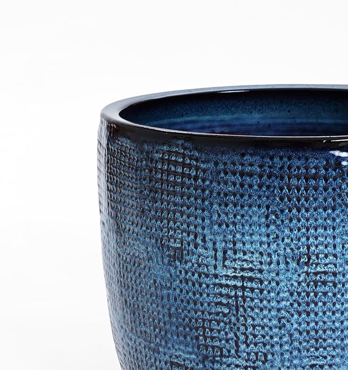 LuxenHome 15.5" Dia Large Ceramic Pots for Plants, Ocean Blue Glazed Planters for Outdoor Plants, Round Indoor Flower Pots with Drainage Hole and Rubber Plug for Home Garden Patio-Ruum Studio Home