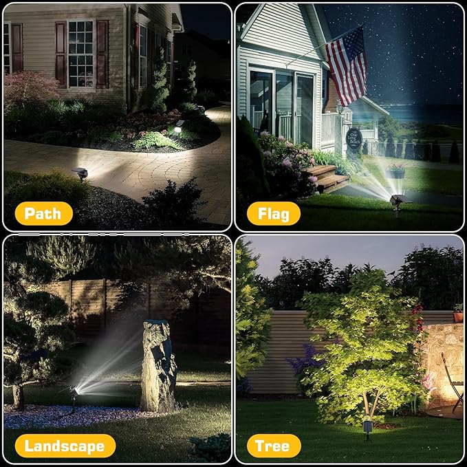 Kaxiida Solar Lights Outdoor Waterproof - 2025 Upgrade 3 Level Ultra Bright Spot Lights Uplights, LED Landscape Spotlight for Tree, Pathway, Wall, Adjustable Solar Panel Auto On/Off-Ruum Studio Home