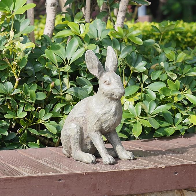 DiliComing Grey Resin Rabbit Garden Statue - Large Garden Statues for Home Yard Decor Garden Statues for Outside Balcony Bunny Decor for Garden Gifts 9 × 5 × 12 Inch-Ruum Studio Home