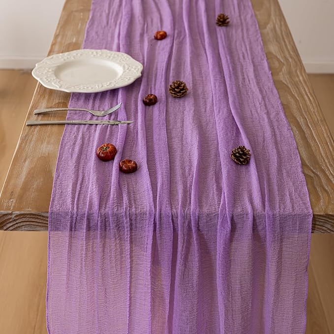 6pcs Lilac Gauze Rustic Cheesecloth Table Runner 120 Inch 10 FT for Wedding Baby Shower Bridal Shower Birthday Engagement Garden Outdoor Party Long Sheer Boho Decorations-Ruum Studio Home