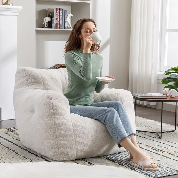 Recaceik Bean Bag Chairs, Tufted Soft Stuffed with Filler, Fluffy and Lazy Sofa, Imperial Lounger Giant Chair for Bedroom, Living Room, White-Ruum Studio Home
