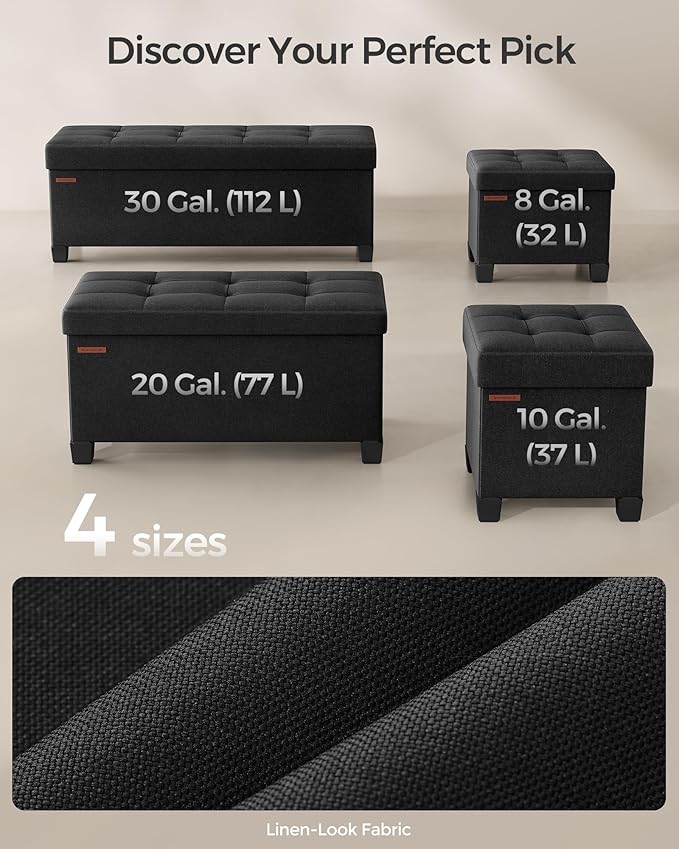 SONGMICS Storage Ottoman, Small Ottoman Foot Rest with Legs, 15 x 15 x 15.7 Inches Foot Stool, Load up to 660 lb, for Living Room, Bedroom, Dorm, Ink Black ULSF014B01-Ruum Studio Home