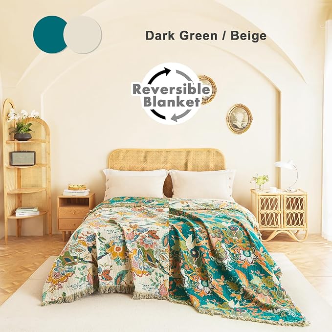 MSGKV Boho Throw Blanket for Couch Bed Chair 100% Cotton Muslin Breathable Vine Embroidery Blanket 50"x60" Sofa Blankets for All Seasons Lightweight Farmhouse Blankets Boho Home Decor-Ruum Studio Home