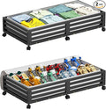 Bamboo Under Bed Storage Containers- Underbed Organizer with Wheels with Large Dust Bag,Sturdy Wood Rolling Under the Bed Shoe Storage Organizer Drawer 2 Packs (Black, Long)-Ruum Studio Home