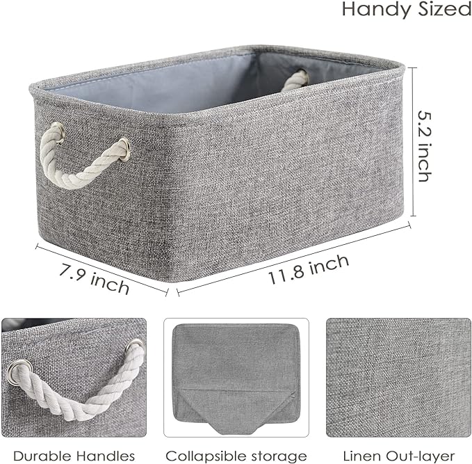 TheWarmHome Storage Bins for Shelves - 11.8x7.9x5.2 inch Grey Small Storage Baskets for Organizing, Fabric Storage Cubes Closet Organizer for Home Nursery Gift Decorative (Gray)-Ruum Studio Home