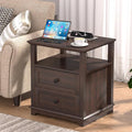 HIFYOBRO 24" Tall End Table with 2 Drawers and Charging Station, Type-C & USB Port & Power outlets, Wooden Storage Cabinet, 21" W Large Side Table with Storage for Living Room and Bedroom (Espresso)-Ruum Studio Home
