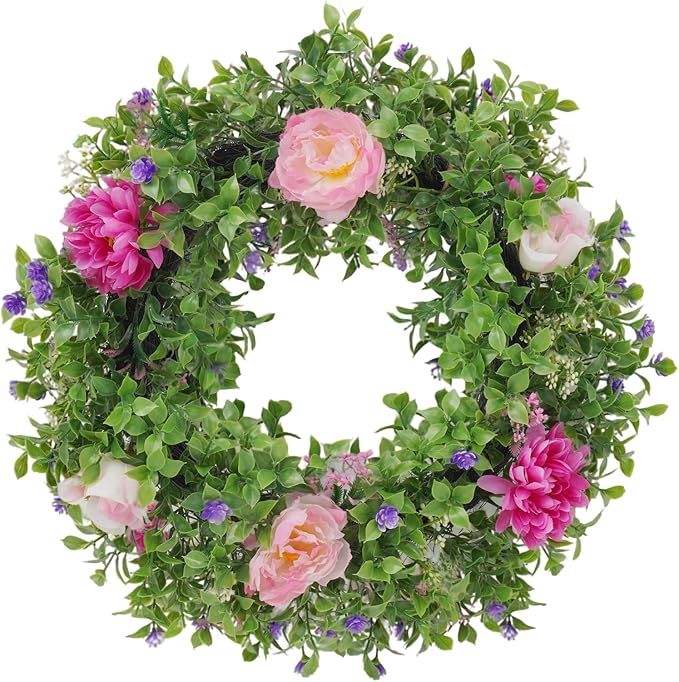 Summer Wreaths for Front Door - 18 Inch Artificial Greenery Wreath, Spring Floral Door Hanging with Textured Leaves, All-Weather Porch Decor for Farmhouse Entryway-Ruum Studio Home