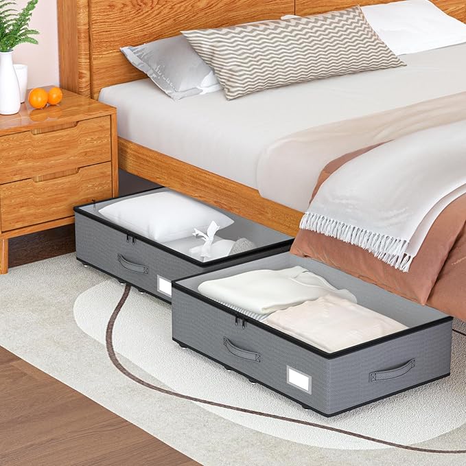 Under Bed Storage with Wheels, No Assemble Required 7.5 inches height Under Bed Storage bins,Large capacity Rolling Under bed Shoe Storage containers，dorm under bed storage drawers-Ruum Studio Home