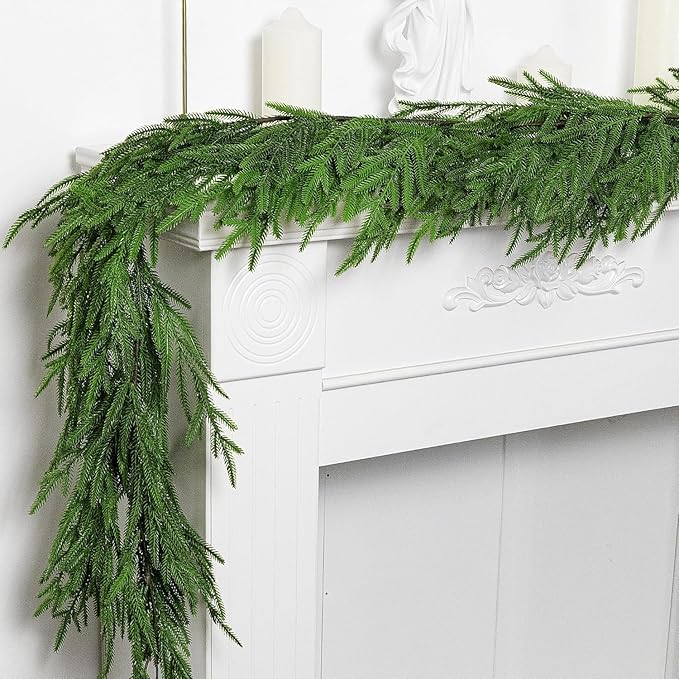 Watayo 6 Ft Christmas Norfolk Pine Garland, Dense Real Touch Pine Garland Ornament, Realistic Artificial Pines Greenery Garlands for Mantle, Table, Fireplace, Indoor, Outdoor Christmas Decoration-Ruum Studio Home